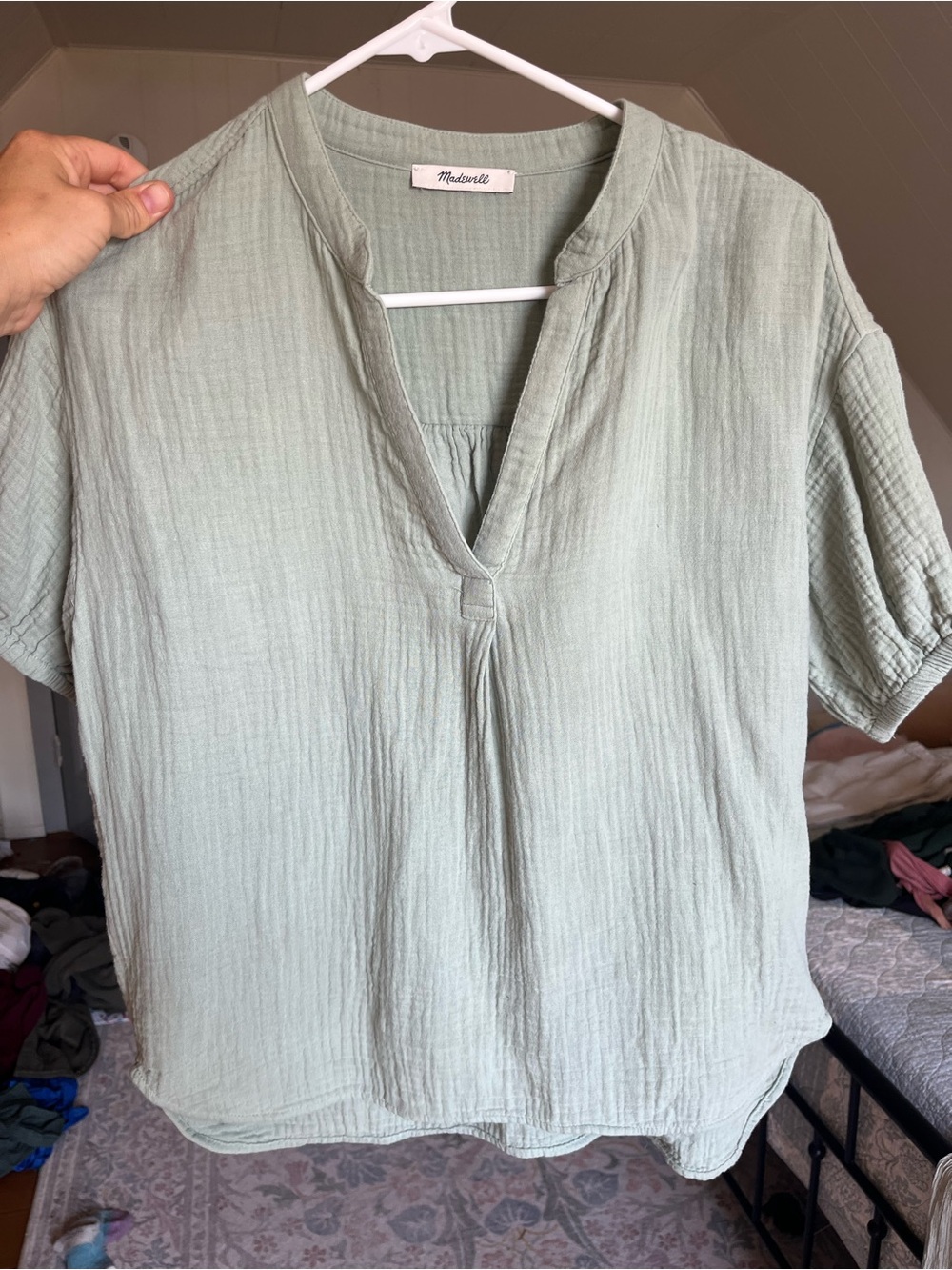 Madewell Light Sage Cotton Gauze V-Neck Tunic